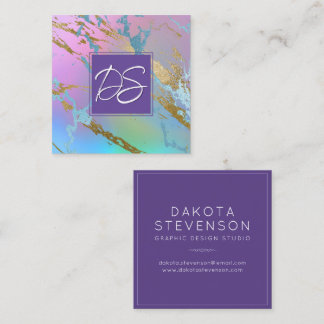 Millennial Marble | Rainbow Pastel Ombre Branding Square Business Card