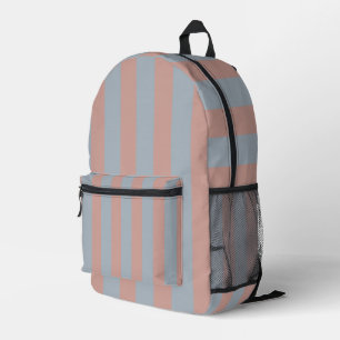 Millennial Pink And Ice Blue Color Block Stripes Printed Backpack