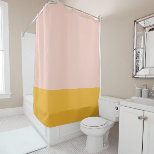 Millennial Pink and Mustard Orange Color Block Shower Curtain