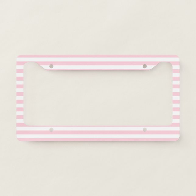 Millennial Pink and White Stripes License Plate Frame (Front)