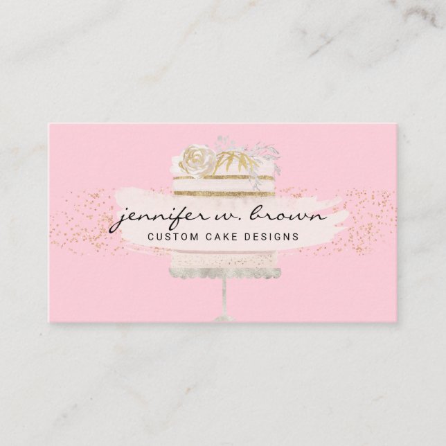 Millennial Pink Cake Bakery Pastry Patisserie Business Card (Front)