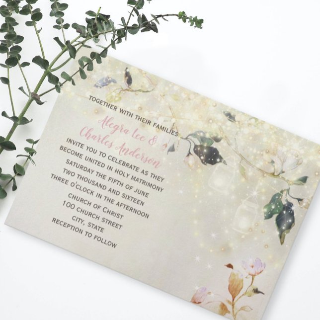 Millennial Pink Fairytale Woodsy Mason Jar Wedding Invitation (Creator Uploaded)