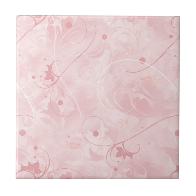 Millennial Pink Feminine Floral Pattern Ceramic Tile (Front)