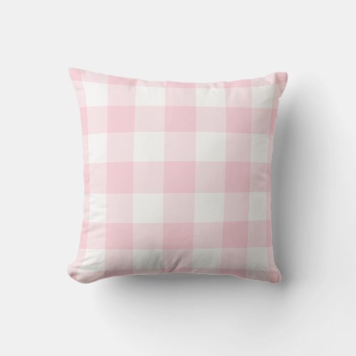 Millennial Pink Gingham Check Plaid Pattern Outdoor Pillow