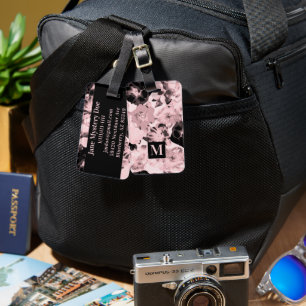 Millennial Pink Large Bloom Roses Luggage Tag