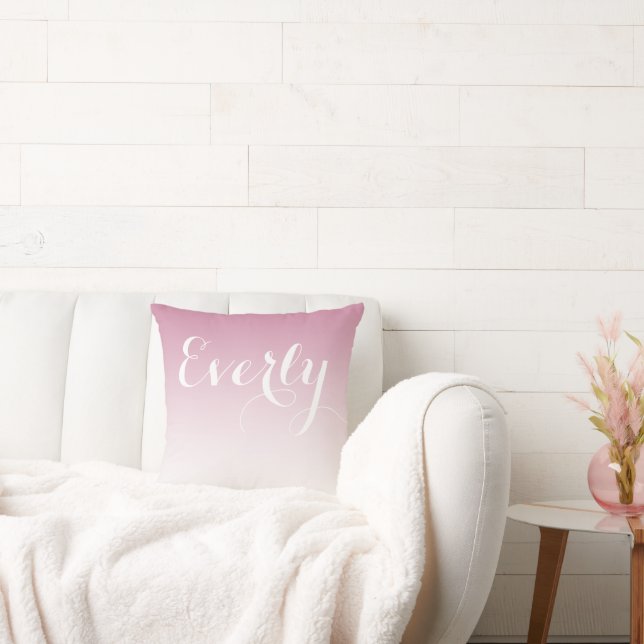 Millennial Pink Ombre Girls Room Baby Nursery Throw Pillow (Couch)