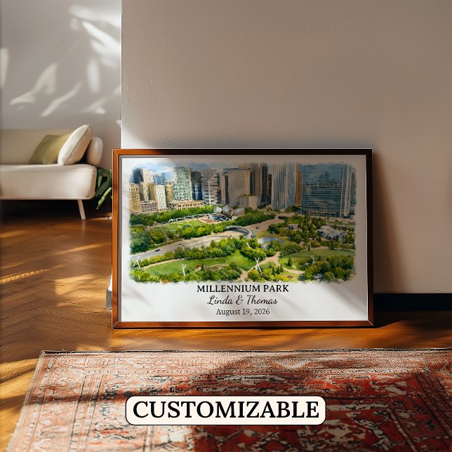 Millennium Park Illinois Poster Chicago Watercolor (Creator Uploaded)