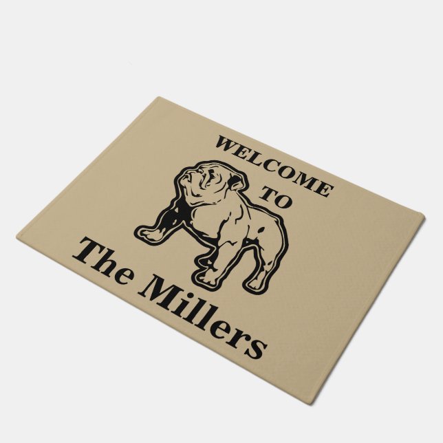 Miller Family Bulldog Welcome Doormat Mat (Angled)