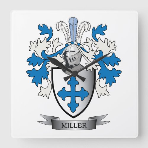 Miller Family Crest Coat of Arms Square Wall Clock