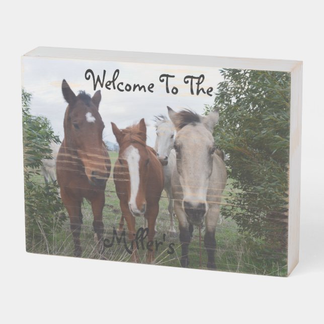 Miller Family Welcome, Horse, Wood Box Sign (Angled Horizontal)