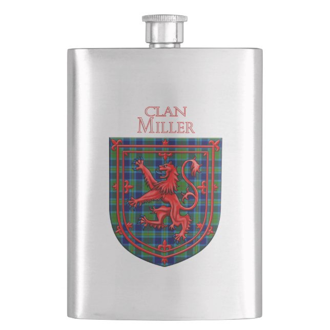 Miller Tartan Scottish Plaid Lion Rampant Flask (Front)