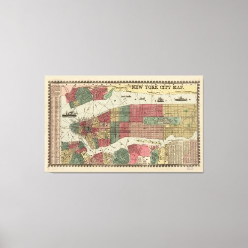 Millers Map of the City of New York 1862 Canvas Print