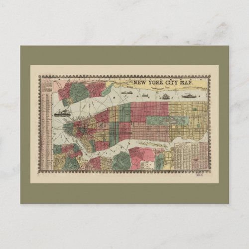 Millers Map of the City of New York 1862 Postcard