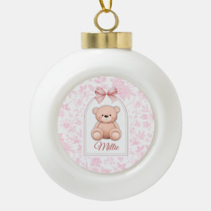 Millie Custom Pink Teddy Bear Nursery Design Ceramic Ball Christmas Ornament