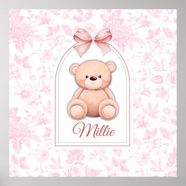 Millie | Custom Pink Teddy Bear Nursery Design  Poster (Front)