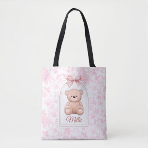 Millie Custom Pink Teddy Bear Nursery Design Tote Bag
