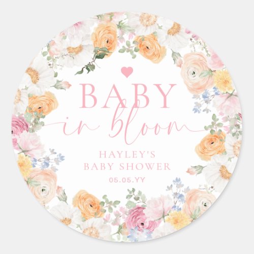 Millie Floral Baby In Bloom Baby Shower Classic Round Sticker
