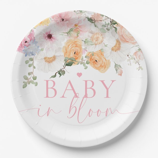 Millie Floral Baby In Bloom Baby Shower Paper Plates (Front)