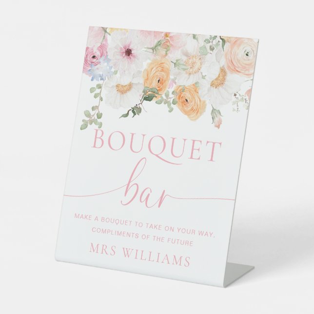 Millie Floral Bouquet Bar Pedestal Sign (Front)