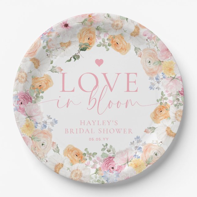 Millie Floral Love In Bloom Bridal Shower Paper Plates (Front)