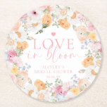 Millie Floral Love In Bloom Bridal Shower Round Paper Coaster<br><div class="desc">This bridal shower coasters feature a soft watercolor spring floral design. The script heading is an image that cannot be edited. All of the other text is fully editable. For more advanced customization of this design,  simply select the "Customize It" button above.</div>