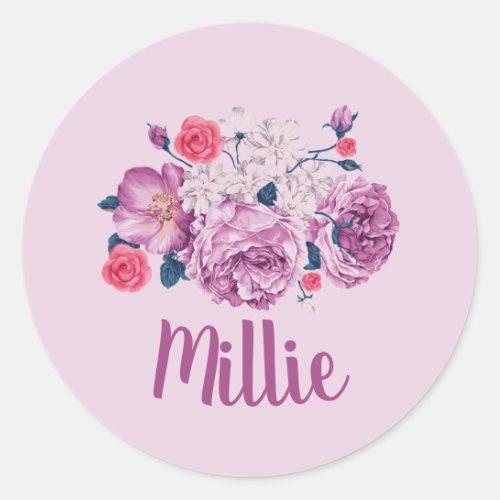 Millie Name Floral Custom Vintage Flower Rose Classic Round Sticker