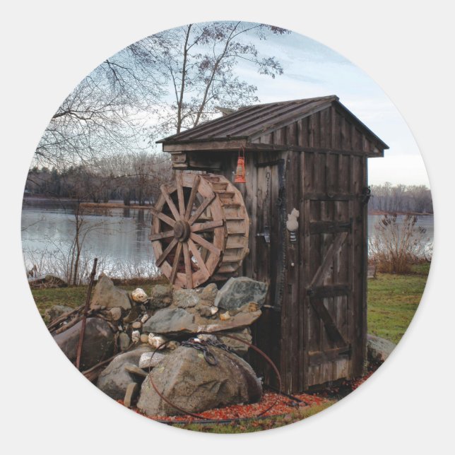 Milling about the outhouse classic round sticker (Front)