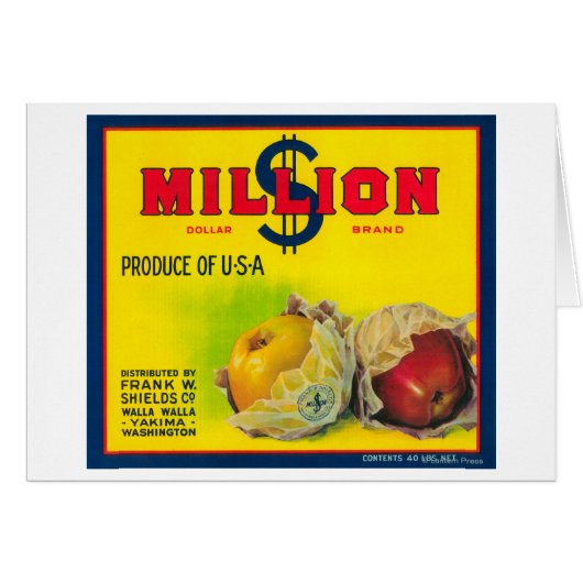 Million Dollar Apple Label - Walla Walla, WA Cards (Front Horizontal)