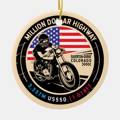 Million Dollar Highway Colorado Motorcycle Ceramic Ornament