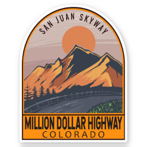 Million Dollar Highway Colorado Retro Travel Art Sticker