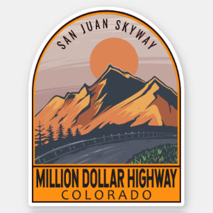 Million Dollar Highway Colorado Retro Travel Art Sticker
