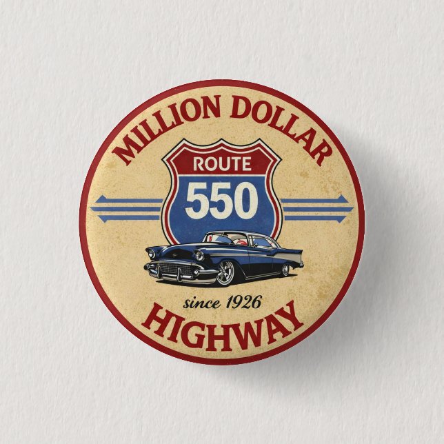  Million Dollar Highway Route 550 classic car gift Button (Front)