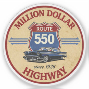 Million Dollar Highway Route 550 classic car gift Sticker