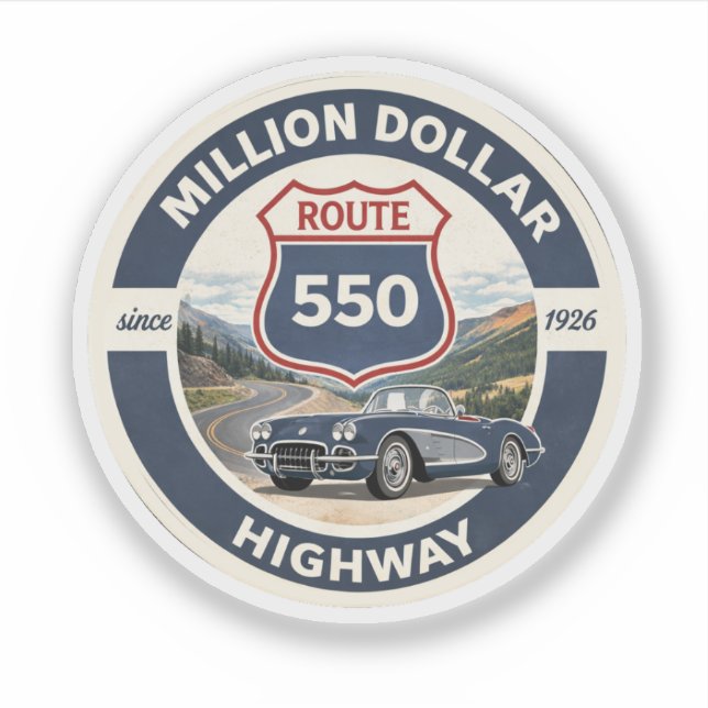  Million Dollar Highway Route 550 classic car gift Sticker (Front)