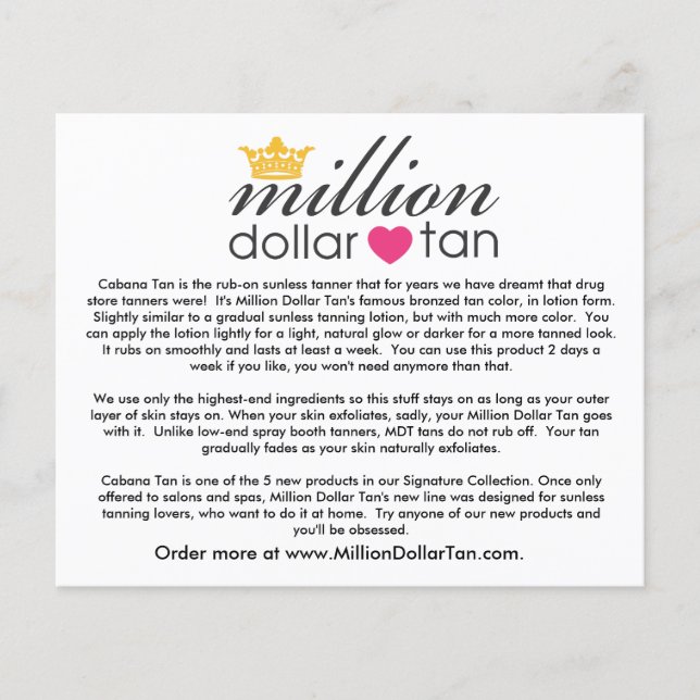 Million Dollar Tan's Cabana Tan Card Flyer (Front)