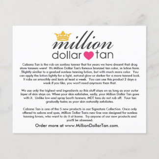 Million Dollar Tan's Cabana Tan Card Flyer