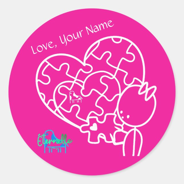 Million Piece Jigsaw Pink Customized Classic Round Sticker (Front)