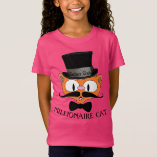 MILLIONAIRE CAT Cartoon Mustache Cat Cute T shirt