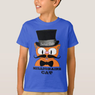 MILLIONAIRE CAT Cartoon Mustache Fancy Cat T-Shirt