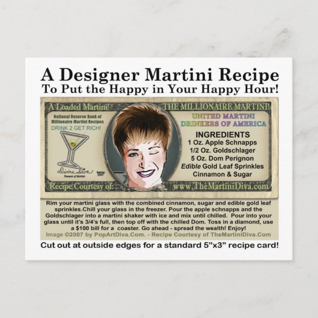 Millionaire Martini Joke Recipe Postcard (Front)