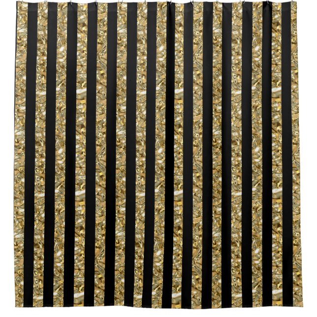 Millstoney Black Elegant Striped Showertime Shower Curtain (Front)