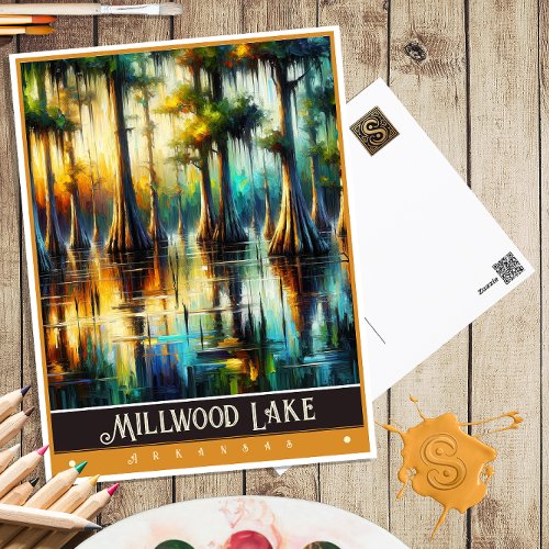 Millwood Lake Arkansas  Vintage Painting Postcard