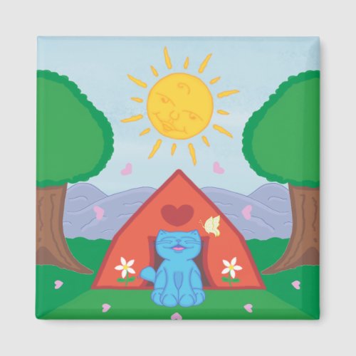 Milo Blue Cat Camping Fun Magnet