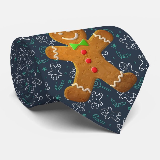 Milo Christmas Collection Blue Gingerbread Man Neck Tie (Rolled)