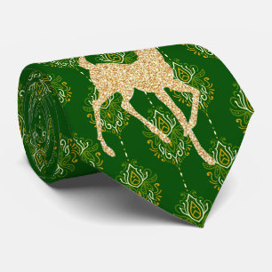 Milo Christmas Collection Gold Deer on Green Neck Tie
