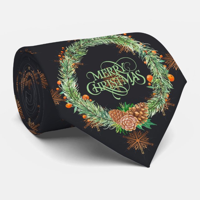 Milo Christmas Collection Green Wreath with  dark Neck Tie (Rolled)