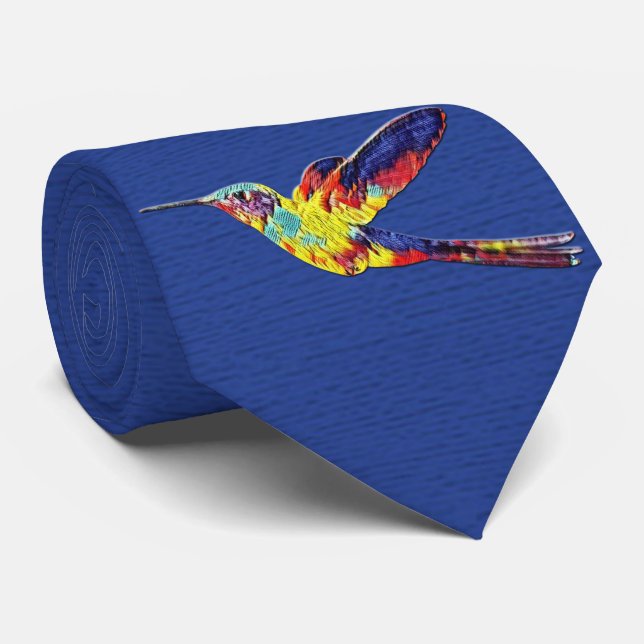 Milo Dale Bird  Collection - Milo Hummingbird Blue Neck Tie (Rolled)