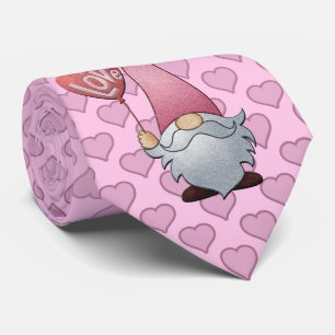 Milo Dale Pink on Pink Hearts Gnome Men's Necktie
