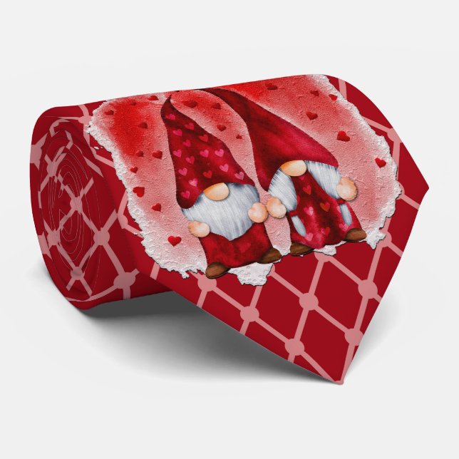 Milo Dale Red and Pink Gnome Couple Men's Necktie (Rolled)