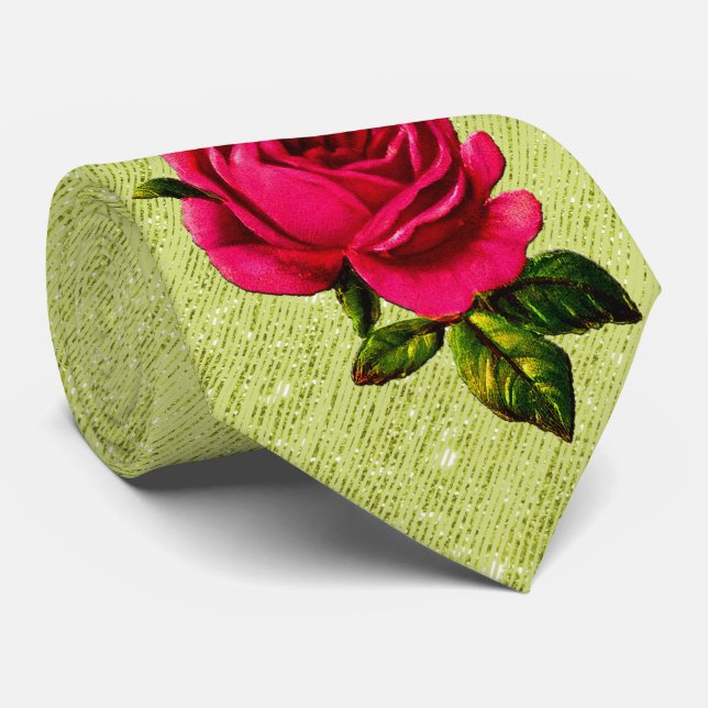 Milo Dale Rose Green Stripped Men's Necktie (Rolled)